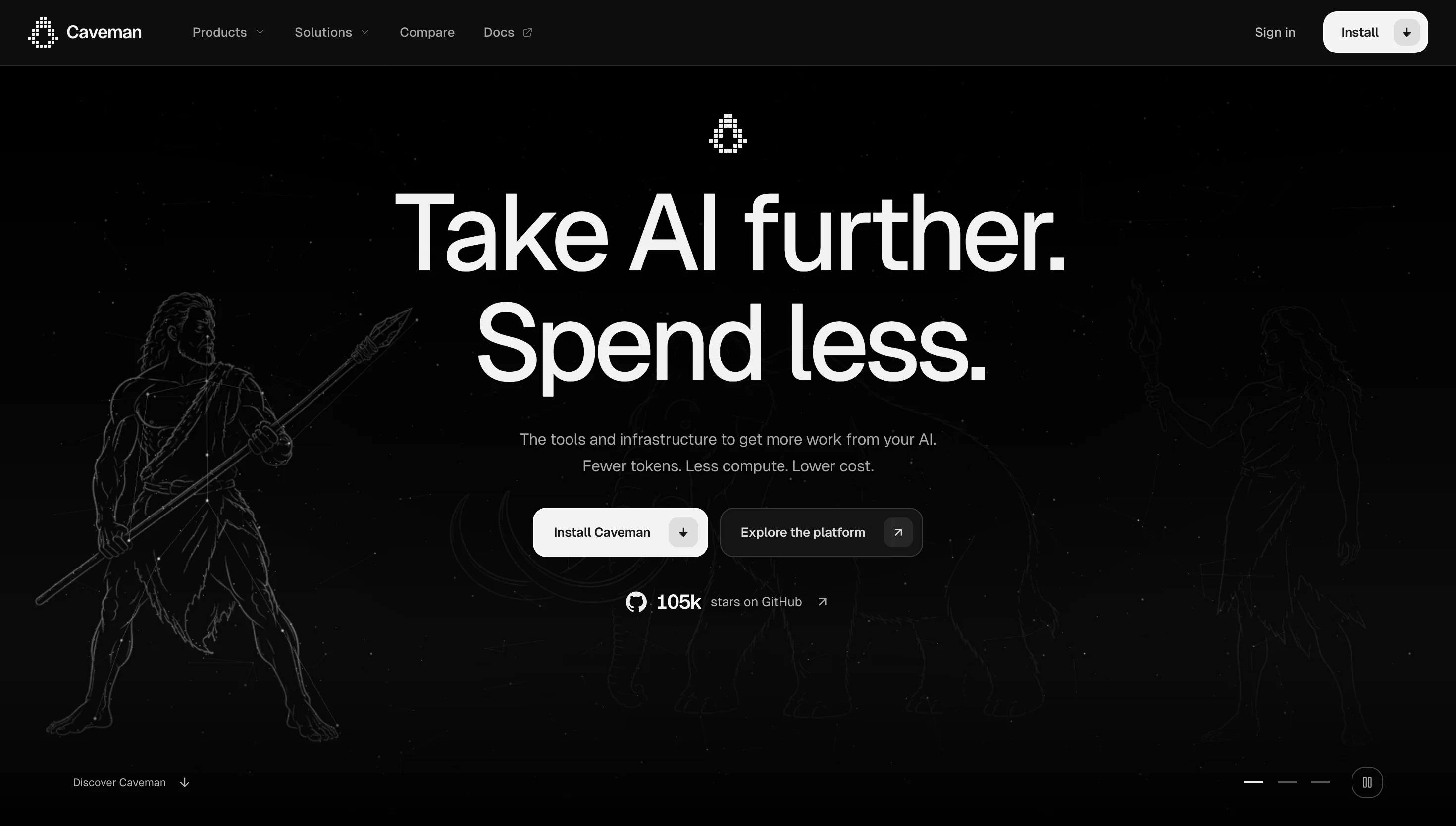 Página principal de Caveman: Take AI further. Spend less.