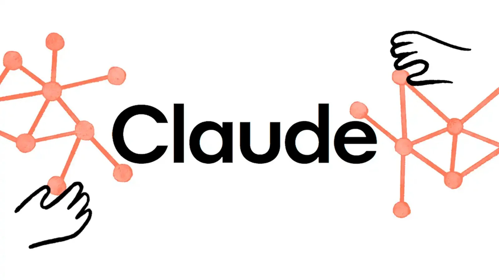 Logotipo de Claude con grafos de nodos conectados y manos ilustradas